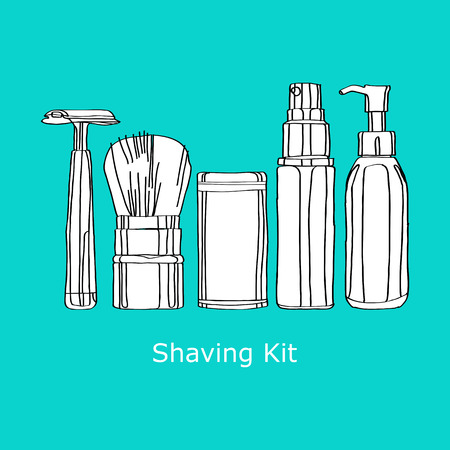 shaving kit of razors, brushes, foams and gelsのイラスト素材