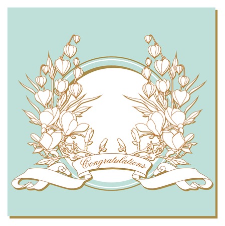 Vintage card with flowers around the frame.のイラスト素材