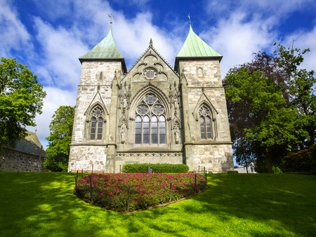 East facade of Stavanger Cathedral Stavanger domkirke, circa XIII c.. The oldest cathedral in Norway, city landmark of Stavanger.の写真素材