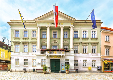 BADEN, AUSTRIA - JUNE 26, 2016: City Hall (Rathaus) on Hauptplatz in Baden bei Wien, Austria.のeditorial素材