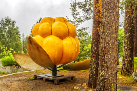 RAUNA, FINLAND - JULY 07, 2016: Ranua Wildlife Park. Cloudberry monument. At the park you can see polar bears, as well as 50 different other arctic animal species in the midst of northern woods.のeditorial素材