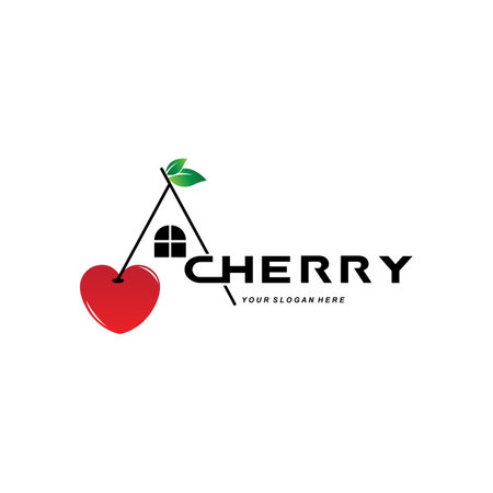 Cherry Fruit logo, Red Colored plant vector illustration, Fruit Shop Design, Company, Sticker, Product Brandのイラスト素材