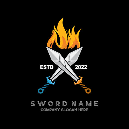 Sword Logo Design, Premium Retro Vintage Style Combat Tool vector illustrationのイラスト素材