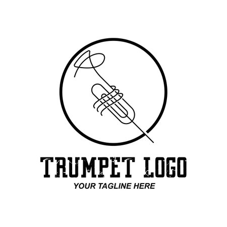 Trumpet logo design, generate melody, musical instrument vector sketch illustrationのイラスト素材