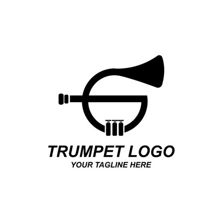 Trumpet logo design, generate melody, musical instrument vector sketch illustrationのイラスト素材