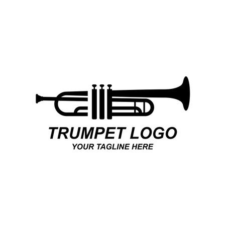 Trumpet logo design, generate melody, musical instrument vector sketch illustrationのイラスト素材