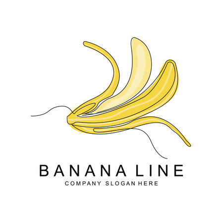 Banana Logo Design, Fruit Vector With Line Art Style, Product Brand Walpaper Illustrationのイラスト素材