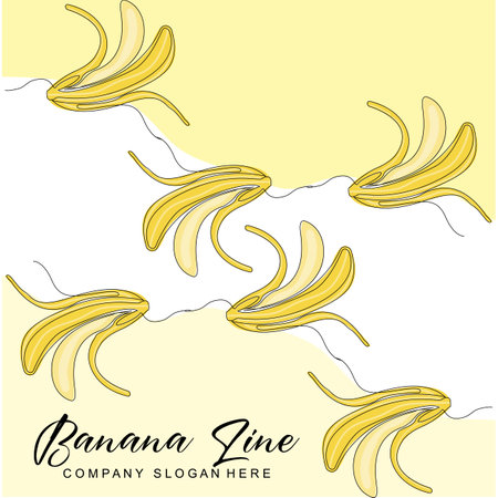 Banana Logo Design, Fruit Vector With Line Art Style, Product Brand Walpaper Illustrationのイラスト素材