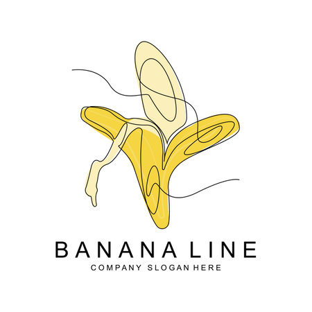 Banana Logo Design, Fruit Vector With Line Art Style, Product Brand Walpaper Illustrationのイラスト素材