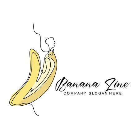 Banana Logo Design, Fruit Vector With Line Art Style, Product Brand Walpaper Illustrationのイラスト素材