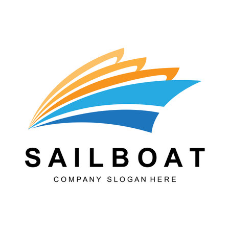 Sailboat Logo Design, Fishing Boat Illustration, Company Brand Vector Iconのイラスト素材
