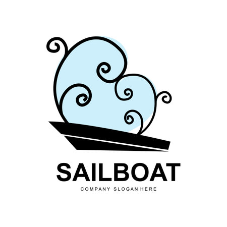 Sailboat Logo Design, Fishing Boat Illustration, Company Brand Vector Iconのイラスト素材