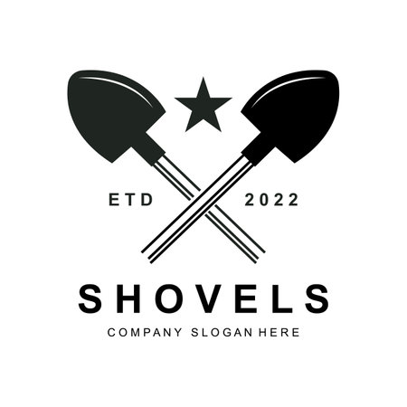 Shovel Logo Design, Construction Worker Tool Illustration Vector, Building Construction Iconのイラスト素材