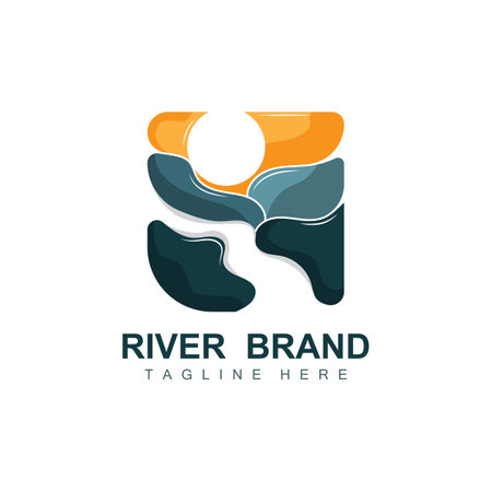 River Logo Design, River Creek Vector, Riverside Illustration With A Combination Of Mountains And Nature, Product Brandのイラスト素材
