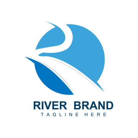 River Logo Design, River Creek Vector, Riverside Illustration With A Combination Of Mountains And Nature, Product Brandのイラスト素材