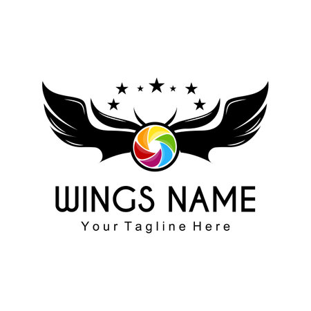 Wings Logo Design, Shield Wings Vector, Bird Feather Illustrationのイラスト素材