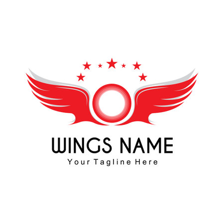 Wings Logo Design, Shield Wings Vector, Bird Feather Illustrationのイラスト素材