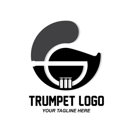 Trumpet logo design, generate melody, musical instrument vector sketch illustrationのイラスト素材