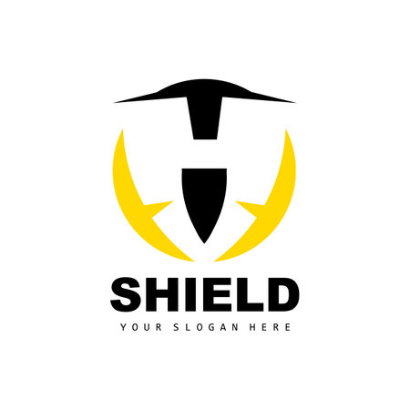 Shield Logo, Safe And Strong Security Vector, Design, Protection Simple Style, Template Brand Iconのイラスト素材