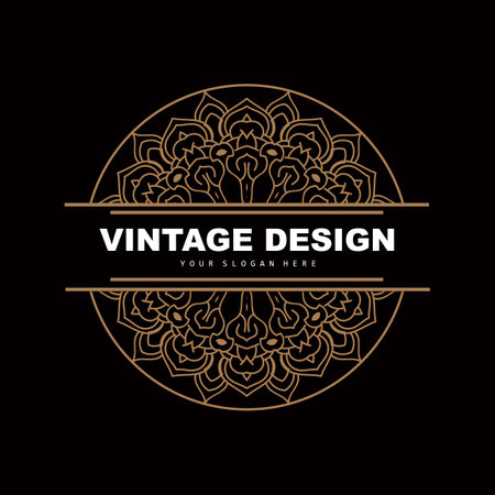 Retro Vintage Design, Luxurious Minimalist Vector Ornament Logo, With Mandala And Batik Style, Product Brand Illustration, Invitation, Banner, Fashionのイラスト素材