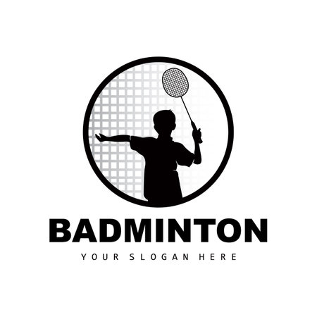 Badminton Logo, Sport Branch Design, Vector Abstract Badminton Players Silhouette Collectionのイラスト素材