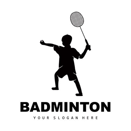 Badminton Logo, Sport Branch Design, Vector Abstract Badminton Players Silhouette Collectionのイラスト素材