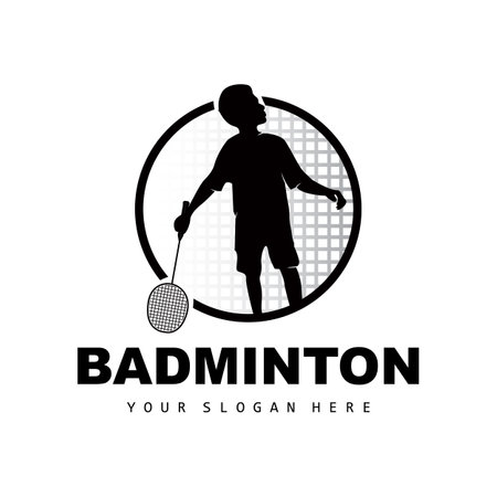 Badminton Logo, Sport Branch Design, Vector Abstract Badminton Players Silhouette Collectionのイラスト素材