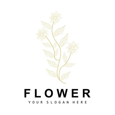 Simple Botanical Leaf and Flower Logo, Vector Natural Line Style, Decoration Design, Banner, Flyer, Wedding Invitation, and Product Brandingのイラスト素材