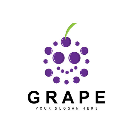 Grape Fruit Logo, Circle Style Fruit Design, Grape Farm Vector, Wine Drink, Nature Icon, Illustration Templateのイラスト素材