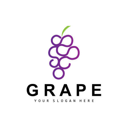 Grape Fruit Logo, Circle Style Fruit Design, Grape Farm Vector, Wine Drink, Nature Icon, Illustration Templateのイラスト素材