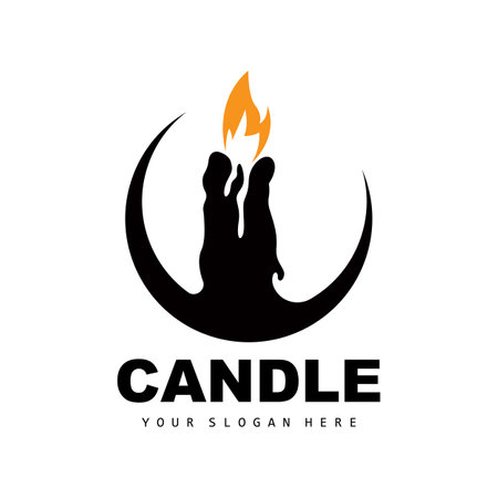 Candle Logo, Elegant Romantic Candle Light Dinner Flame Light Design, Traditional Spa Candle Vectorのイラスト素材