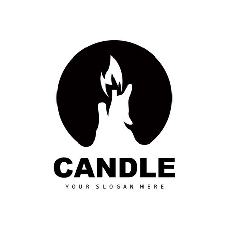 Candle Logo, Elegant Romantic Candle Light Dinner Flame Light Design, Traditional Spa Candle Vectorのイラスト素材