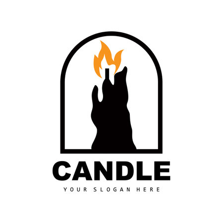 Candle Logo, Elegant Romantic Candle Light Dinner Flame Light Design, Traditional Spa Candle Vectorのイラスト素材