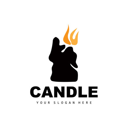 Candle Logo, Elegant Romantic Candle Light Dinner Flame Light Design, Traditional Spa Candle Vectorのイラスト素材