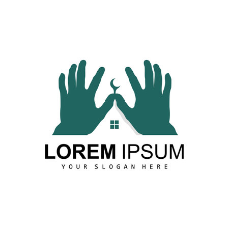 Mosque Logo, Vector Hands Forming Mosque, Hand Logo Unique Design, Building And Unity Iconのイラスト素材