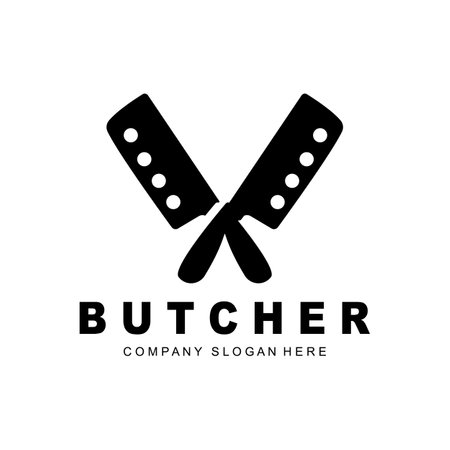 Butcher logo design, Knife Cutting Tool Vector Template, Product Brand Illustration Design For Butcher, Farm, Butcher Shopのイラスト素材