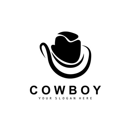 Cowboy Hat Logo, Texas Cowboy Design, Western Country Sheriff Hat Vector, Silhouette Iconのイラスト素材