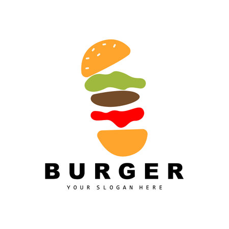Burger Logo, Fast Food Design, Bread And Vegetables Vector, Fast Food Restaurant Brand Icon Illustrationのイラスト素材