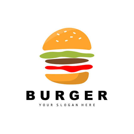 Burger Logo, Fast Food Design, Bread And Vegetables Vector, Fast Food Restaurant Brand Icon Illustrationのイラスト素材