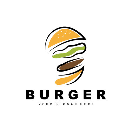Burger Logo, Fast Food Design, Bread And Vegetables Vector, Fast Food Restaurant Brand Icon Illustrationのイラスト素材