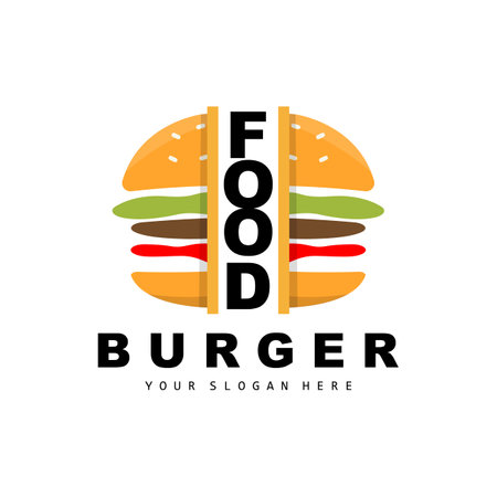 Burger Logo, Fast Food Design, Bread And Vegetables Vector, Fast Food Restaurant Brand Icon Illustrationのイラスト素材