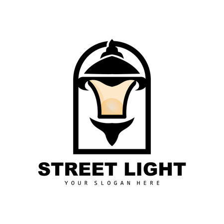 Street Light Logo, Lightning Lantern Vector, Template Icon Retro Classic Vintage Designのイラスト素材