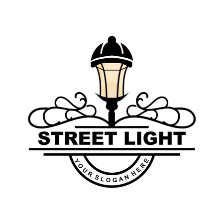 Street Light Logo, Lightning Lantern Vector, Template Icon Retro Classic Vintage Designのイラスト素材