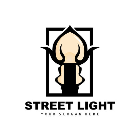 Street Light Logo, Lightning Lantern Vector, Template Icon Retro Classic Vintage Designのイラスト素材