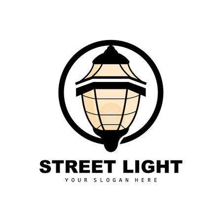 Street Light Logo, Lightning Lantern Vector, Template Icon Retro Classic Vintage Designのイラスト素材