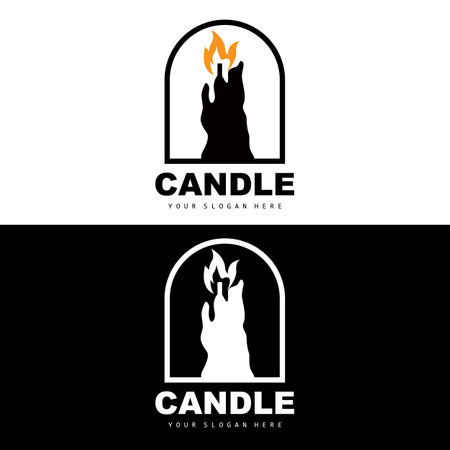 Candle Logo, Elegant Romantic Candle Light Dinner Flame Light Design, Traditional Spa Candle Vectorのイラスト素材