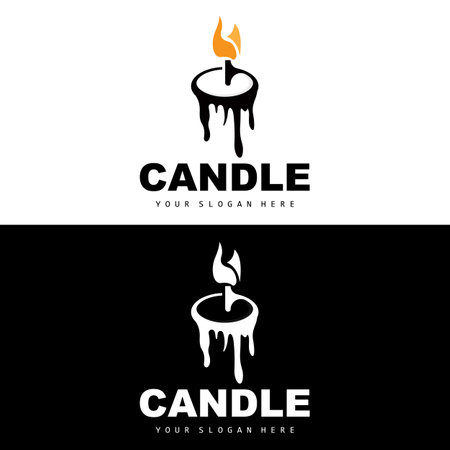 Candle Logo, Elegant Romantic Candle Light Dinner Flame Light Design, Traditional Spa Candle Vectorのイラスト素材