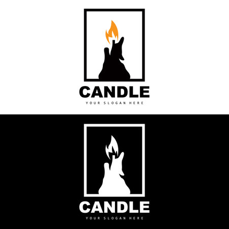 Candle Logo, Elegant Romantic Candle Light Dinner Flame Light Design, Traditional Spa Candle Vectorのイラスト素材
