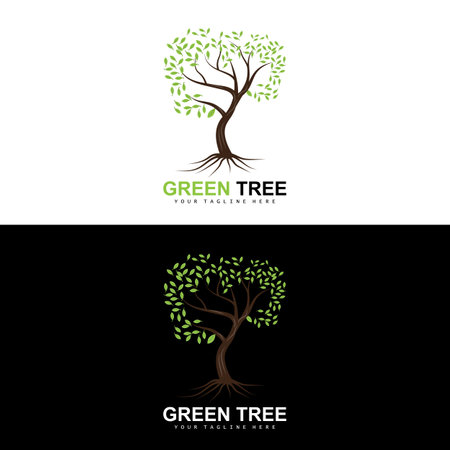 Tree Logo, Green Trees And Wood Design, Forest Illustration, Trees Kids Gamesのイラスト素材