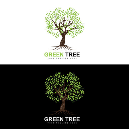 Tree Logo, Green Trees And Wood Design, Forest Illustration, Trees Kids Gamesの写真素材